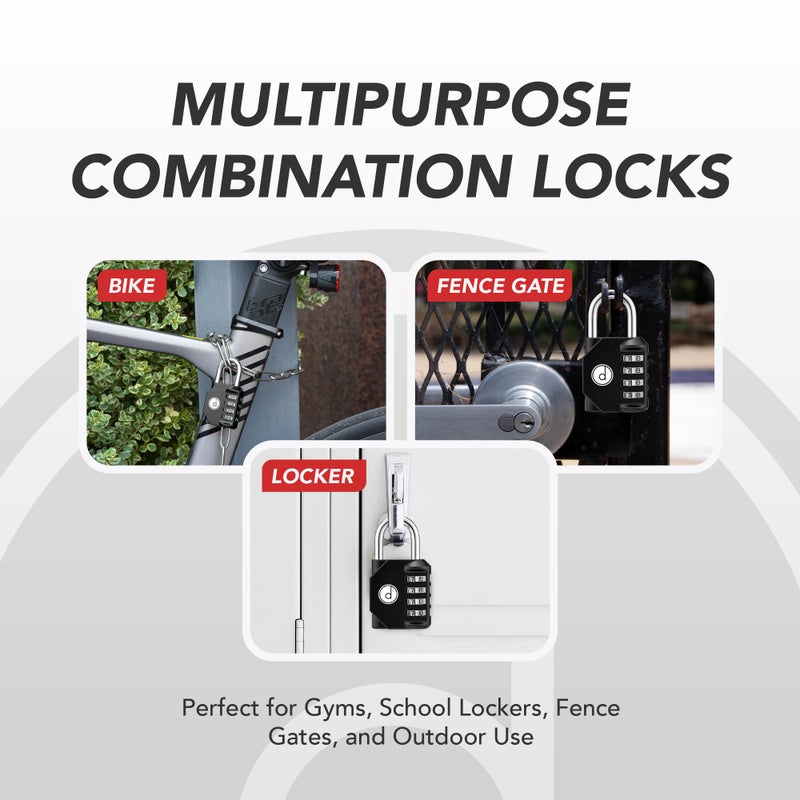 desired tools 4 Digit Combination Locks 2 Pack - Weatherproof Padlock with Code - Combination Lock for Locker, Gym, Outdoor Gate, Storage Shed, Fence Gate & Bike Lock - Keyless, Easy to Set, Reset - New Black - Image 4